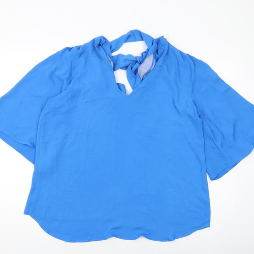River Island Womens Blue Polyester Basic Blouse Size 14 V-Neck