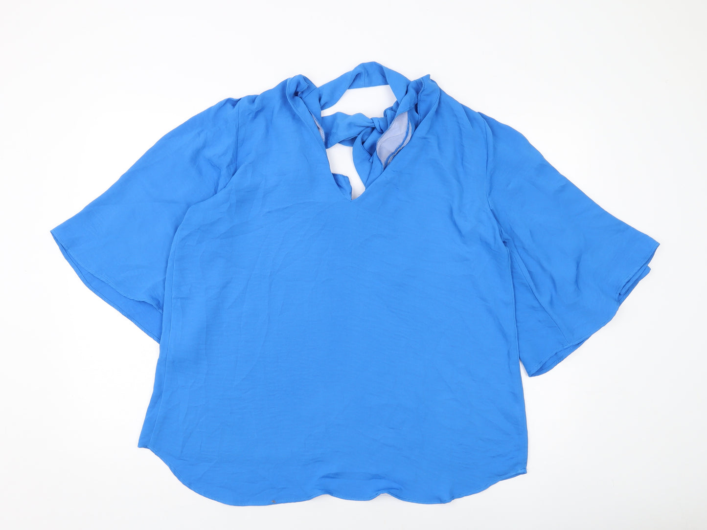 River Island Womens Blue Polyester Basic Blouse Size 14 V-Neck