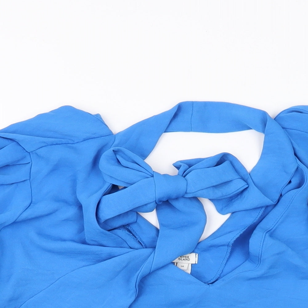 River Island Womens Blue Polyester Basic Blouse Size 14 V-Neck