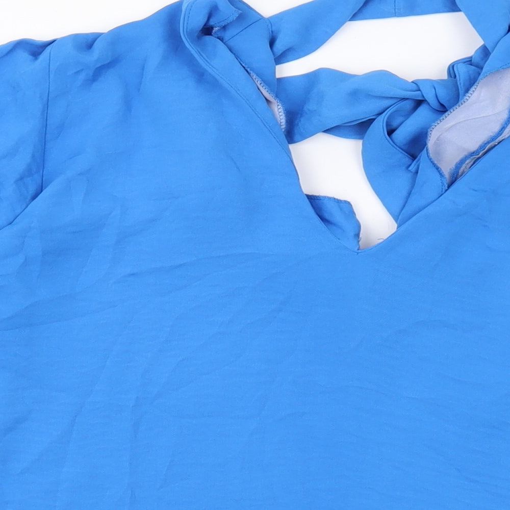 River Island Womens Blue Polyester Basic Blouse Size 14 V-Neck