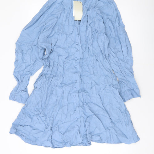 NEXT Womens Blue Viscose A-Line Size 12 V-Neck Button