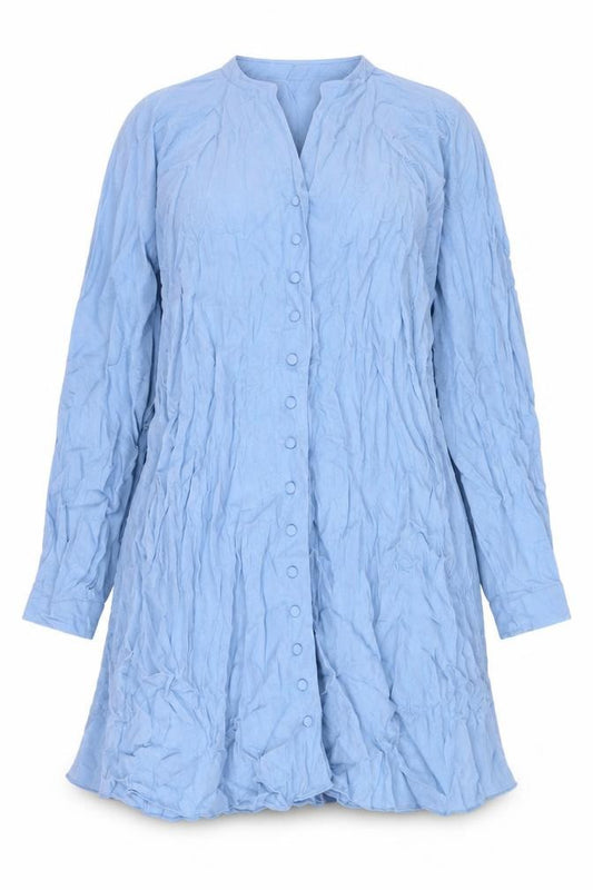 Front view of Next women’s blue viscose a-line, size UK 12, v-neck button