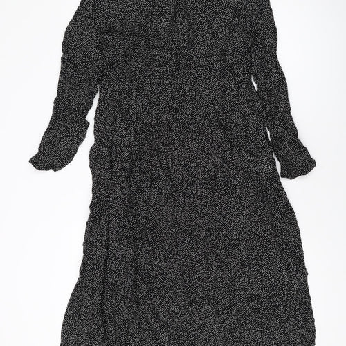 H&M Womens Black Geometric Viscose A-Line Size M Round Neck Button