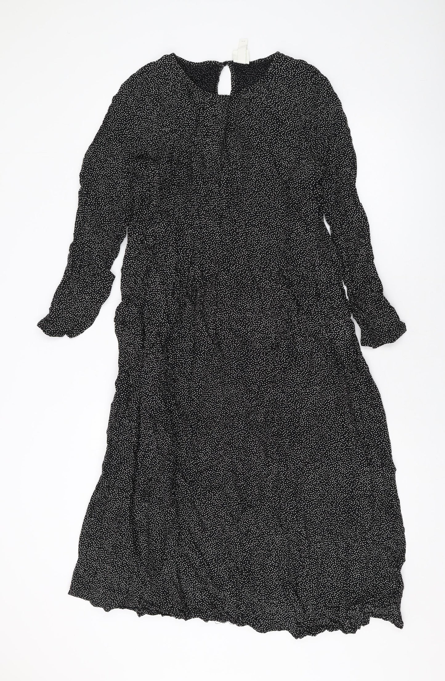 H&M Womens Black Geometric Viscose A-Line Size M Round Neck Button