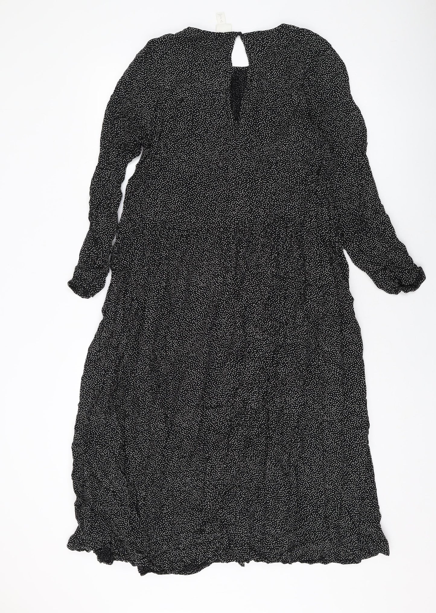 H&M Womens Black Geometric Viscose A-Line Size M Round Neck Button