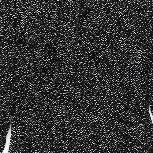 H&M Womens Black Geometric Viscose A-Line Size M Round Neck Button