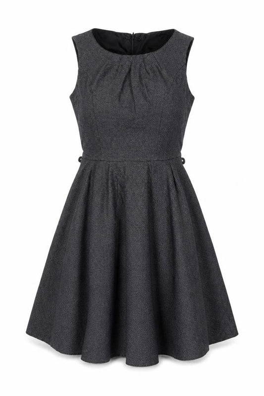 Front view of Next women’s grey polyester a-line, size UK 6, round neck zip