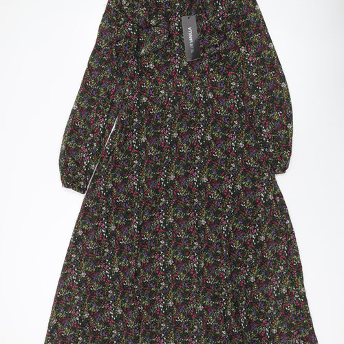 Blue Vanilla Womens Multicoloured Floral Polyester A-Line Size 8 Round Neck Zip