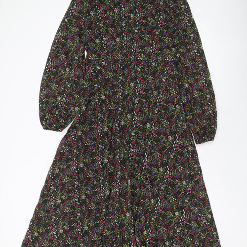 Blue Vanilla Womens Multicoloured Floral Polyester A-Line Size 8 Round Neck Zip