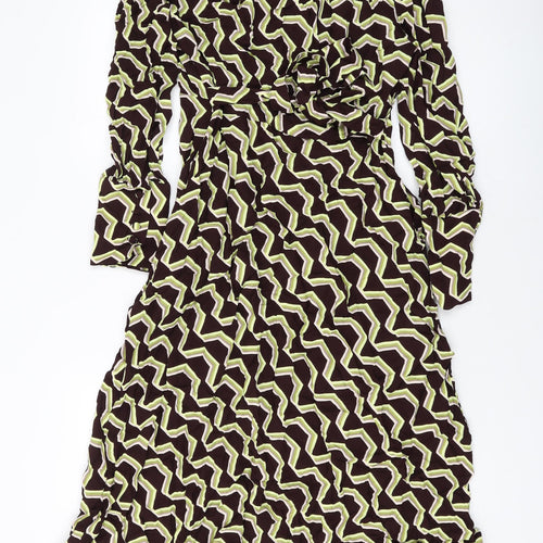 Autograph Womens Brown Geometric Viscose A-Line Size 14 Mock Neck Zip