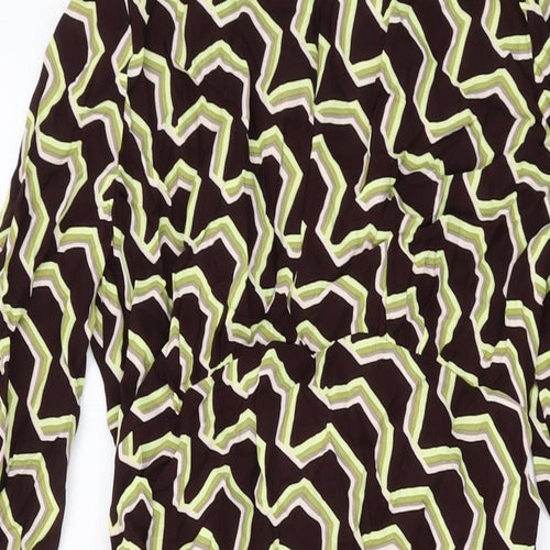 Autograph Womens Brown Geometric Viscose A-Line Size 14 Mock Neck Zip