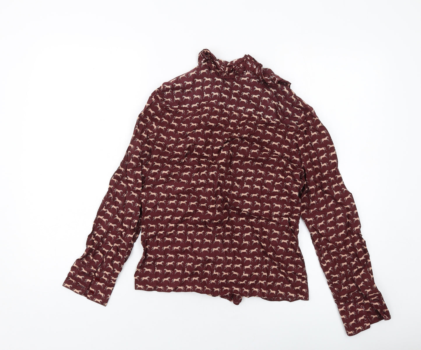 Zara Womens Brown Geometric Polyester Basic Button-Up Size S Mock Neck