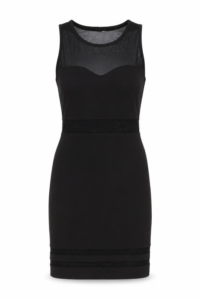 Front view of H&M women’s black polyester mini, size UK 10, round neck pullover
