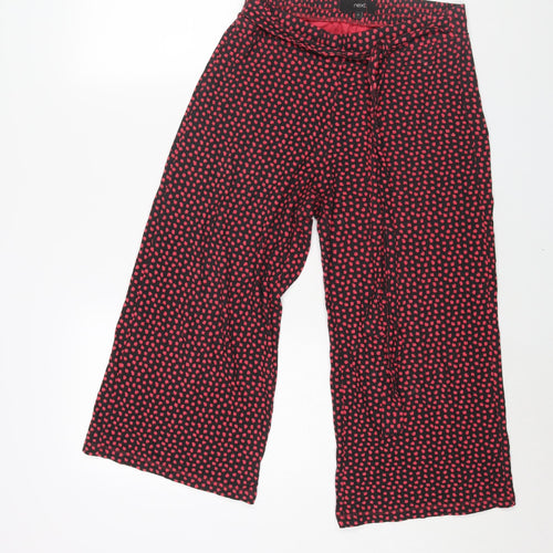 NEXT Womens Pink Geometric Viscose Cropped Trousers Size 8 L21 in Regular - Belted Elasticated Waist