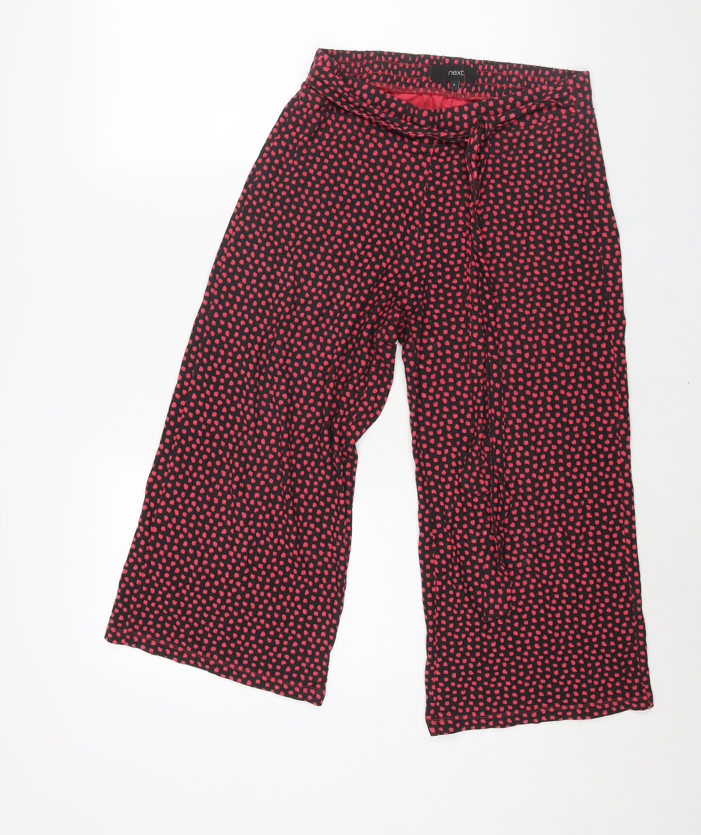 NEXT Womens Pink Geometric Viscose Cropped Trousers Size 8 L21 in Regular - Belted Elasticated Waist