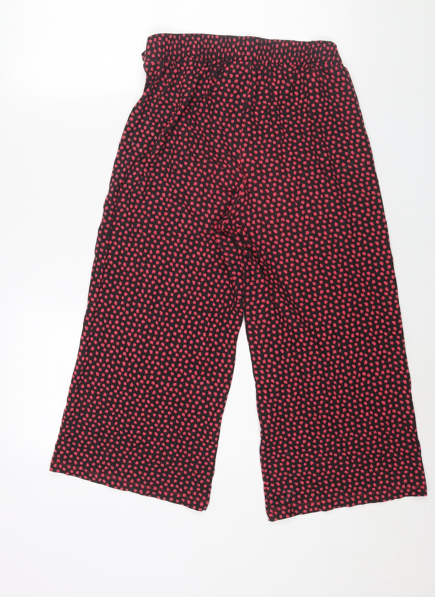 NEXT Womens Pink Geometric Viscose Cropped Trousers Size 8 L21 in Regular - Belted Elasticated Waist