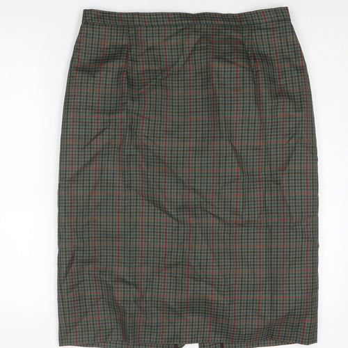 Rothmar of Scotland Womens Green Check Wool Straight & Pencil Skirt Size 16 Zip