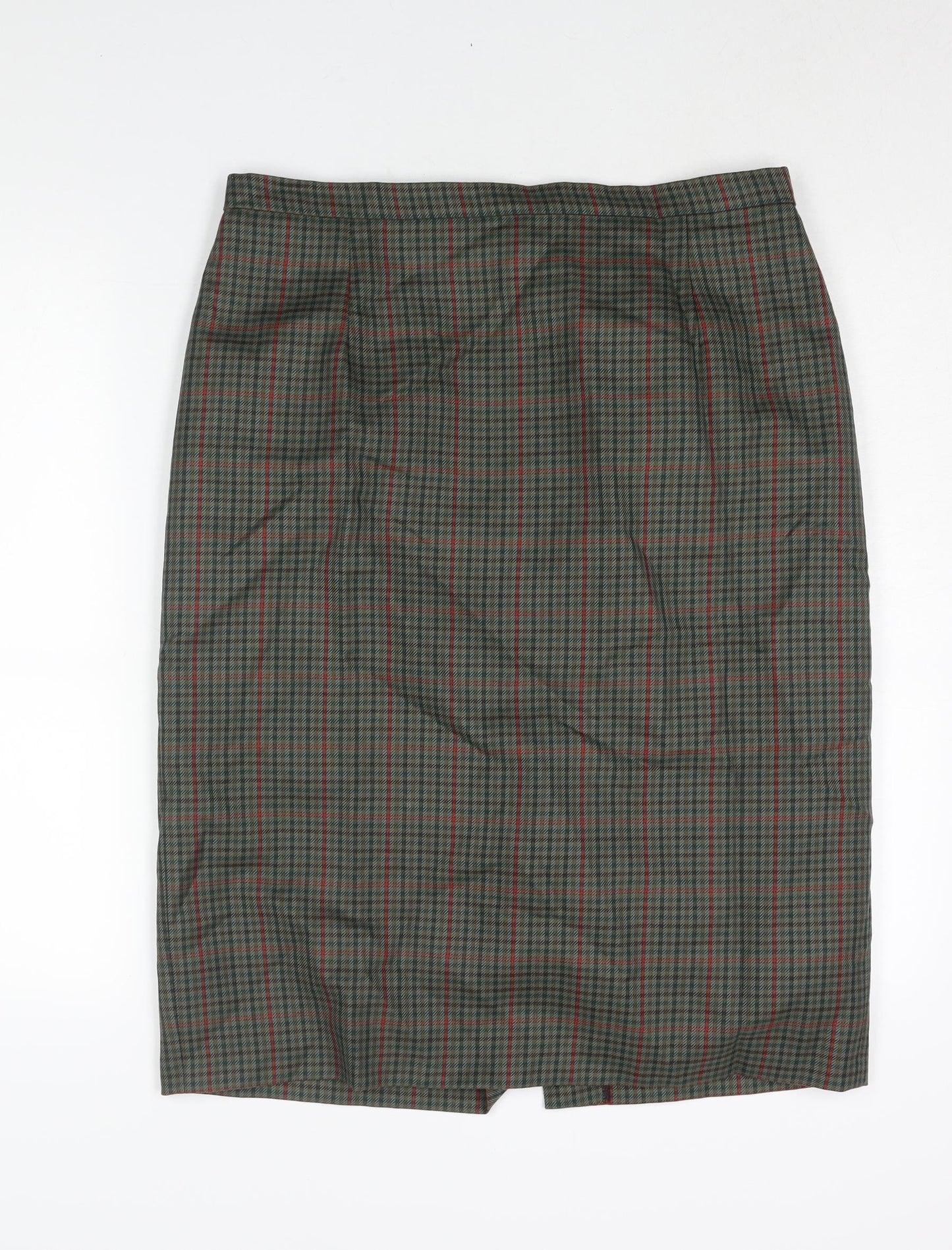 Rothmar of Scotland Womens Green Check Wool Straight & Pencil Skirt Size 16 Zip
