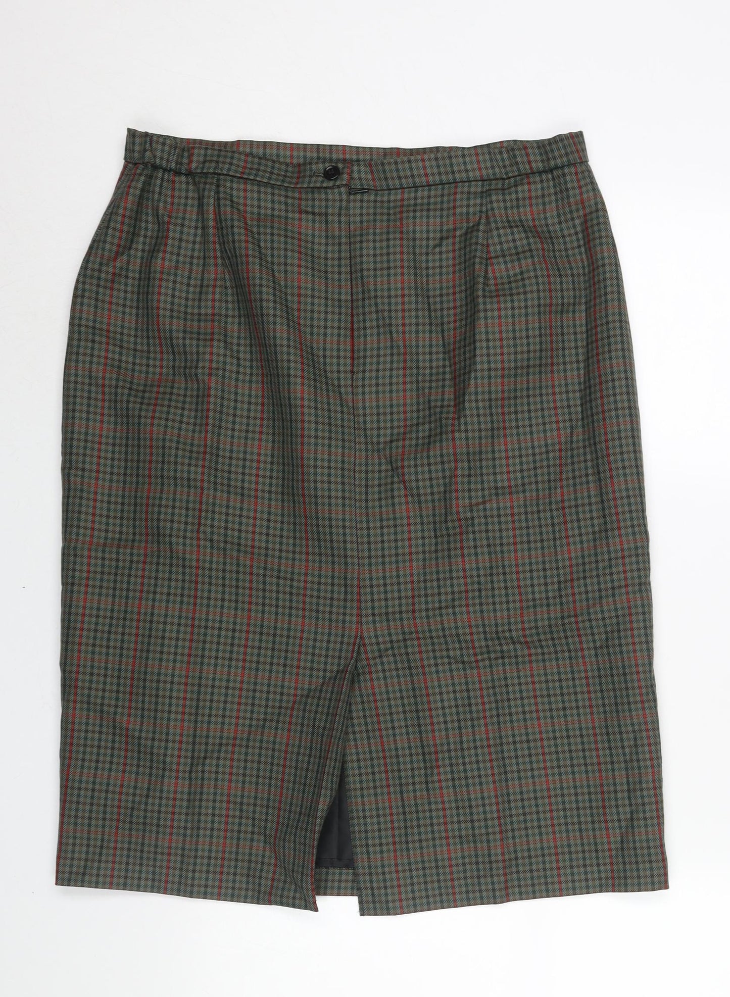 Rothmar of Scotland Womens Green Check Wool Straight & Pencil Skirt Size 16 Zip