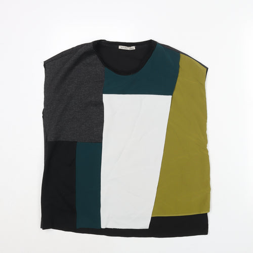 Zara Womens Multicoloured Colourblock Polyester Basic Blouse Size L Round Neck