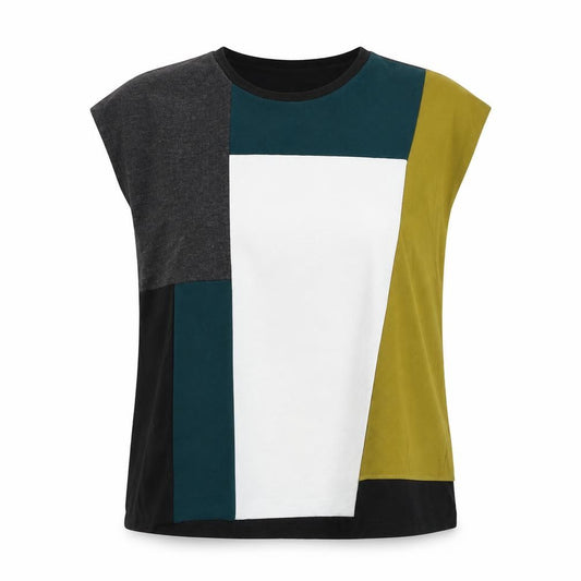 Front view of Zara women’s multicoloured colourblock polyester basic blouse, size L, round neck
