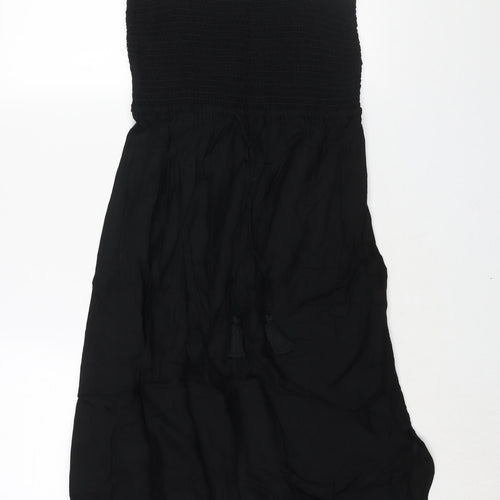 Marks and Spencer Womens Black Viscose Shift Size 12 Square Neck Pullover - Rouched Bodice Drawstring Tassle