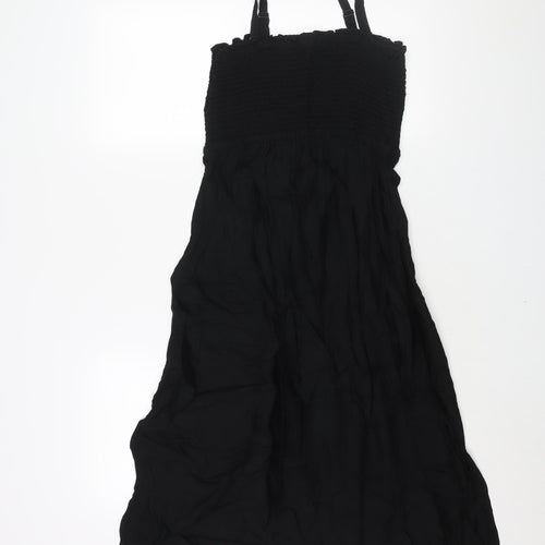 Marks and Spencer Womens Black Viscose Shift Size 12 Square Neck Pullover - Rouched Bodice Drawstring Tassle