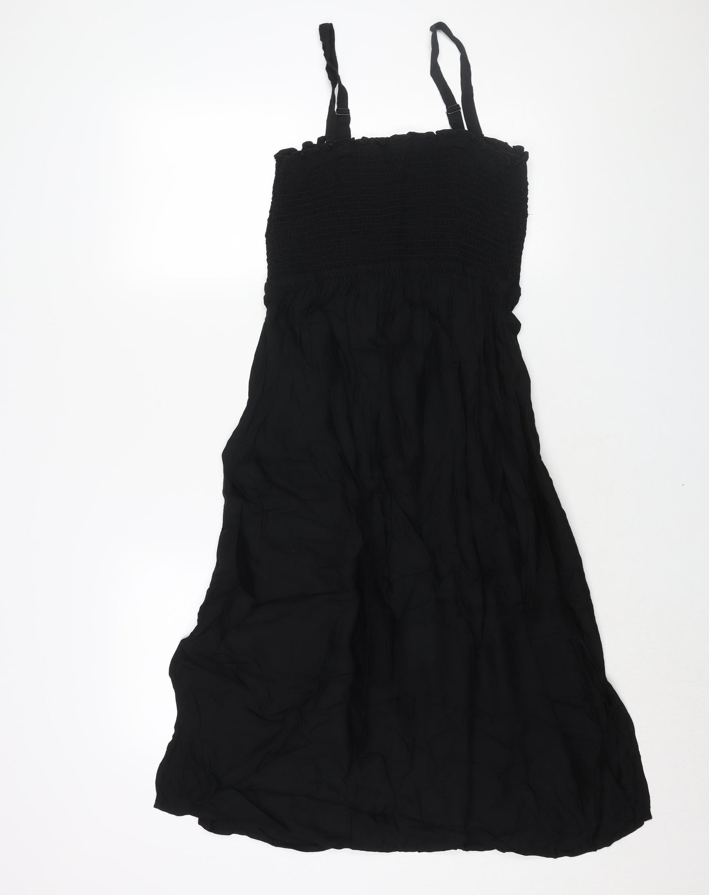 Marks and Spencer Womens Black Viscose Shift Size 12 Square Neck Pullover - Rouched Bodice Drawstring Tassle