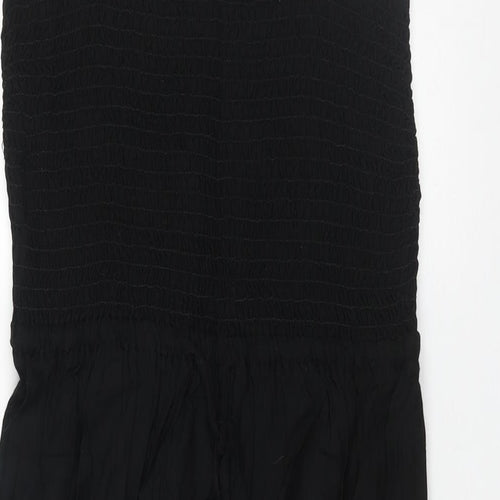 Marks and Spencer Womens Black Viscose Shift Size 12 Square Neck Pullover - Rouched Bodice Drawstring Tassle