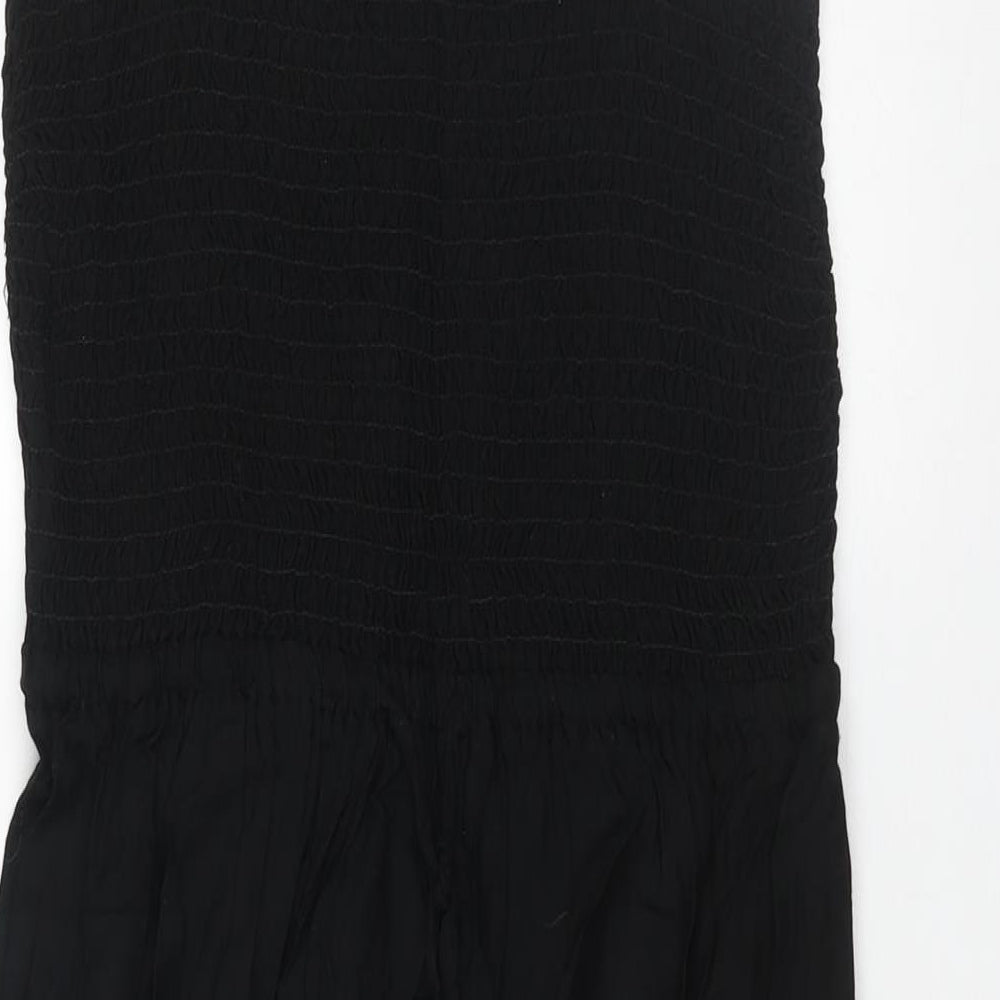 Marks and Spencer Womens Black Viscose Shift Size 12 Square Neck Pullover - Rouched Bodice Drawstring Tassle