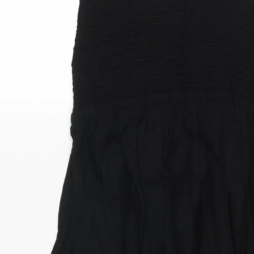 Marks and Spencer Womens Black Viscose Shift Size 12 Square Neck Pullover - Rouched Bodice Drawstring Tassle