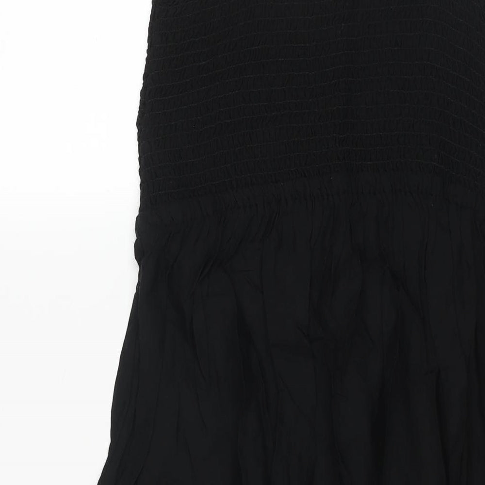 Marks and Spencer Womens Black Viscose Shift Size 12 Square Neck Pullover - Rouched Bodice Drawstring Tassle