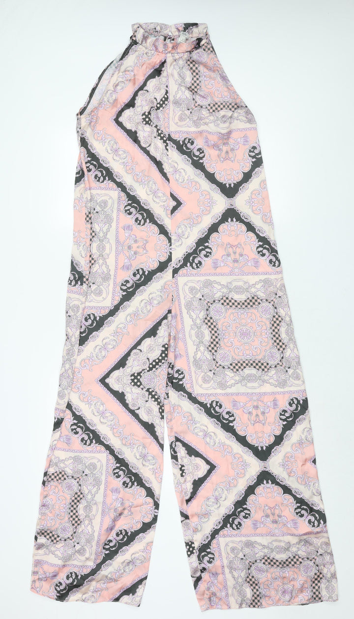 River Island Womens Pink Geometric Polyester Jumpsuit One-Piece Size 8 L28 in Tie - Frill