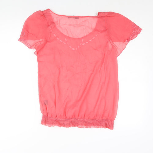 Oasis Womens Pink Polyester Basic Blouse Size 10 Scoop Neck - Embroidered Rouched
