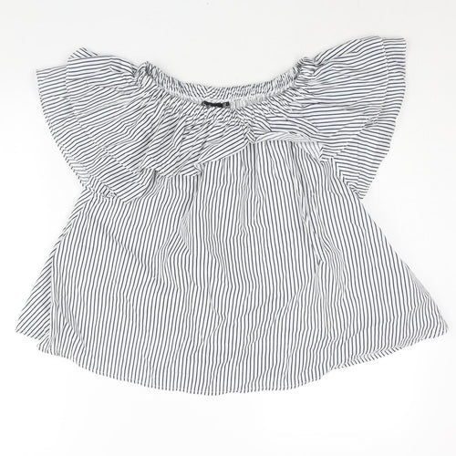 Boohoo Womens Blue Striped Polyester Basic Blouse Size 10 Boat Neck - Layered Frill