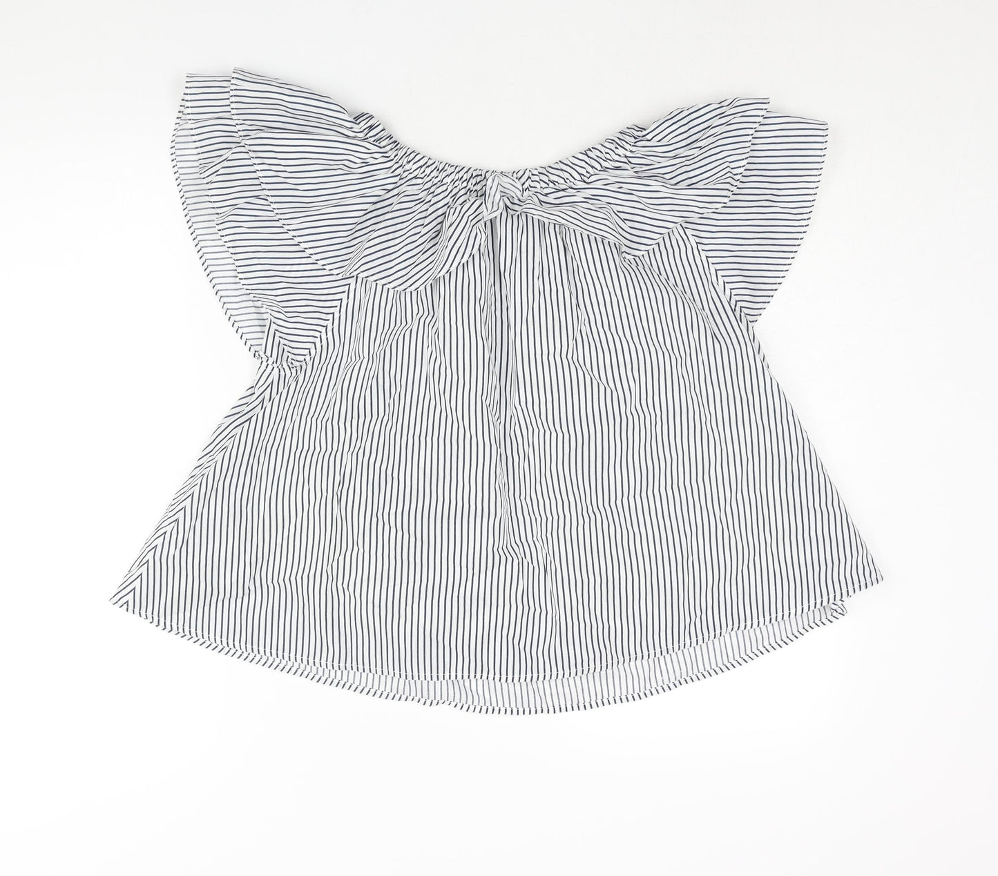 Boohoo Womens Blue Striped Polyester Basic Blouse Size 10 Boat Neck - Layered Frill