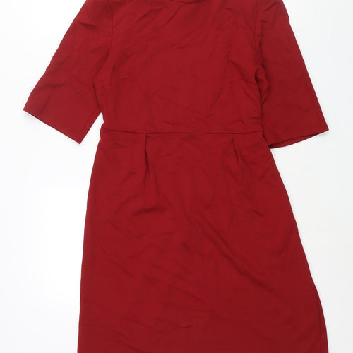 Stylist Pick Womens Red Viscose A-Line Size 12 Round Neck Pullover - Belted