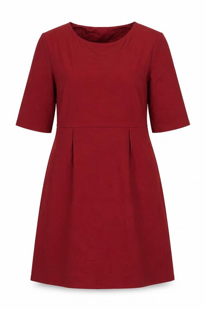 Front view of Stylist Pick women’s red viscose a-line, size UK 12, round neck pullover - belted