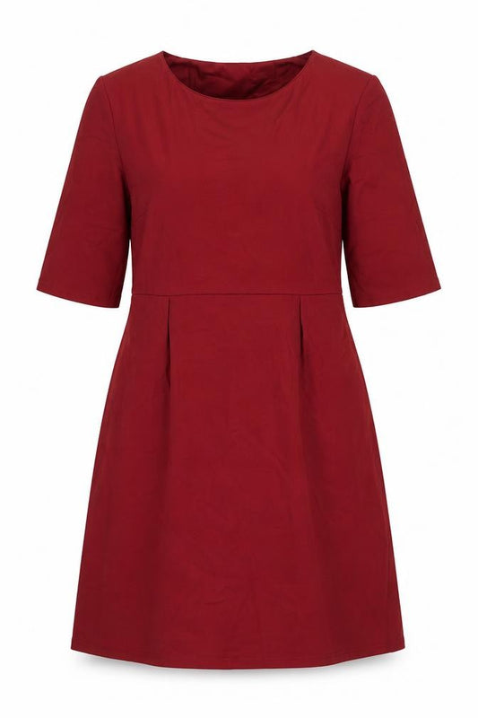 Front view of Stylist Pick women’s red viscose a-line, size UK 12, round neck pullover - belted