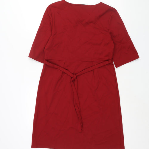 Stylist Pick Womens Red Viscose A-Line Size 12 Round Neck Pullover - Belted