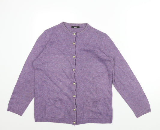 Marks and Spencer Womens Purple Round Neck Acrylic Cardigan Jumper Size 14