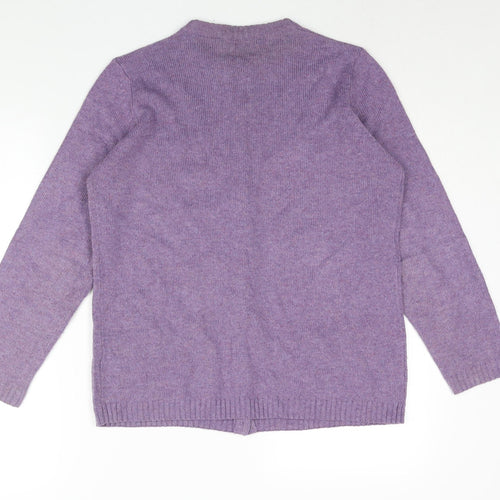 Marks and Spencer Womens Purple Round Neck Acrylic Cardigan Jumper Size 14