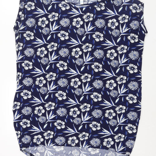 Blue Vanilla Womens Blue Floral Polyester Basic Blouse Size S Round Neck - Rouched Size S-M