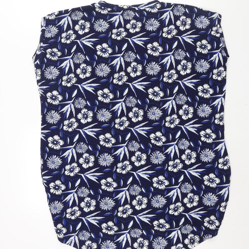 Blue Vanilla Womens Blue Floral Polyester Basic Blouse Size S Round Neck - Rouched Size S-M