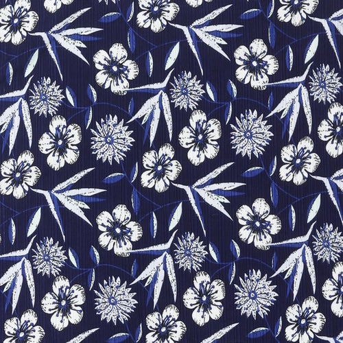Blue Vanilla Womens Blue Floral Polyester Basic Blouse Size S Round Neck - Rouched Size S-M