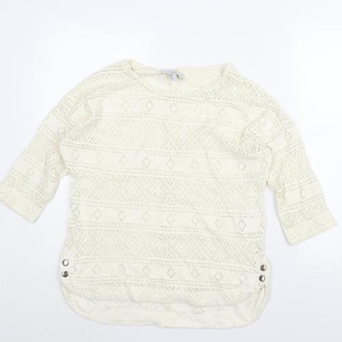 NEXT Womens Ivory Cotton Basic Blouse Size 10 Round Neck