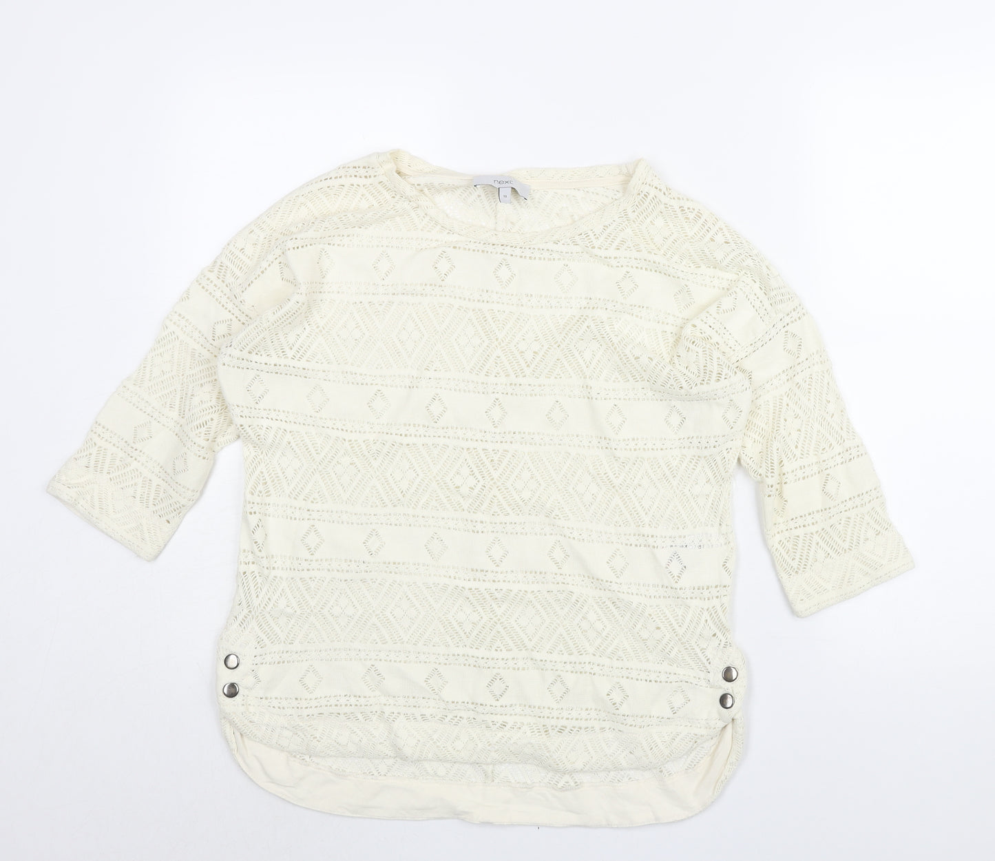 NEXT Womens Ivory Cotton Basic Blouse Size 10 Round Neck