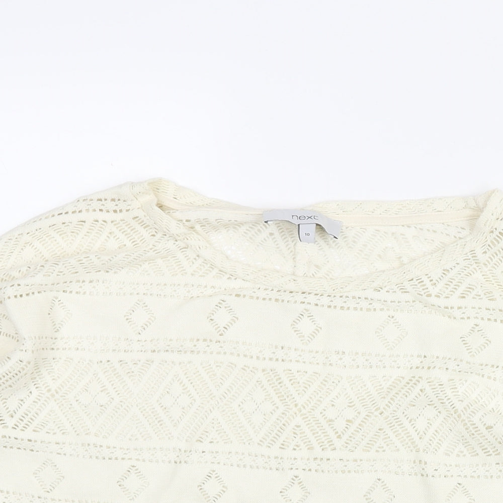 NEXT Womens Ivory Cotton Basic Blouse Size 10 Round Neck