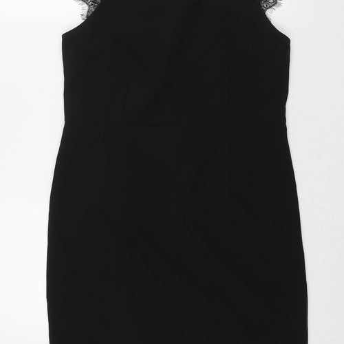 La Redoute Womens Black Polyester Shift Size 12 Round Neck Zip - Lace Back