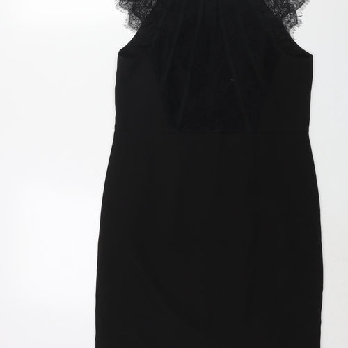 La Redoute Womens Black Polyester Shift Size 12 Round Neck Zip - Lace Back